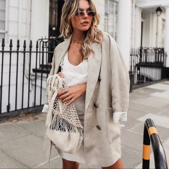 Zara Timeless Collection Linen Double Breasted Oversized Blazer Jacket Long Coat - Picture 6 of 6